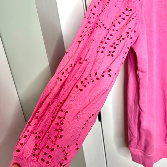 Talbots Bubblegum Pink Crew Neck Eyelet Lace Sleeve Sweatshirt Plus Size 2X - Picture 3 of 5